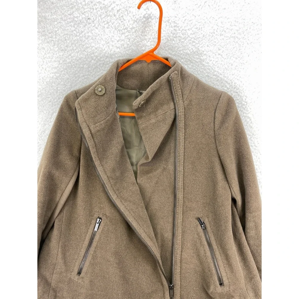 BCBGMAXAZRIA Asymmetric Zip Moto Jacket Womens XXS Brown Wool Blend Coat